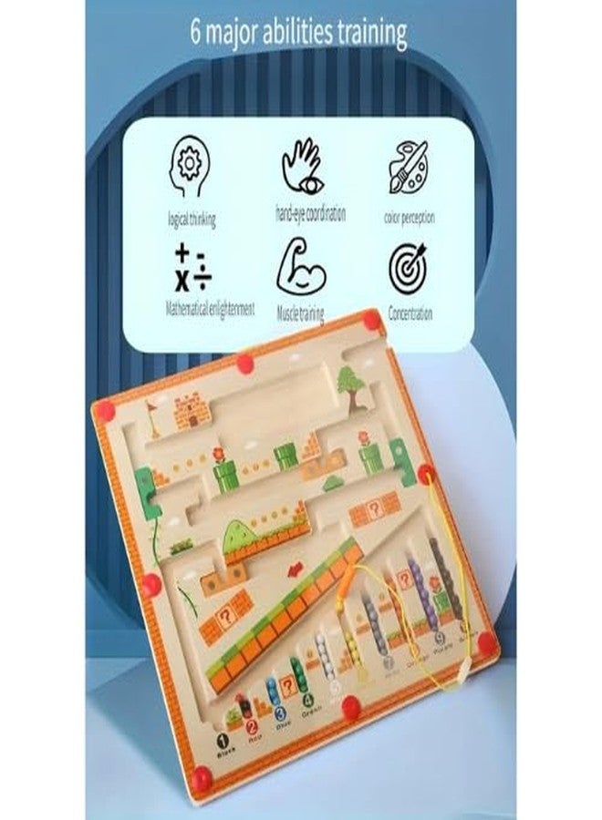 Kevim Magnetic Mushroom Puzzle Board - Color Sorting & Counting Maze Toy with Magnetic Pen, Montessori Learning Game for Kids Ages 6 & Under, Wooden Light Brown - Image 5